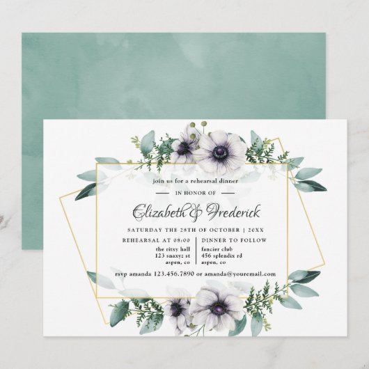 Eucalyptus Anemone Geometric Rehearings Dinner Kaart (Voorkant / Achterkant)