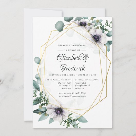 Eucalyptus Anemone Geometric Rehearings Dinner Kaart (Voorkant)