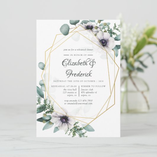 Eucalyptus Anemone Geometric Rehearings Dinner Kaart (Staand voorkant)