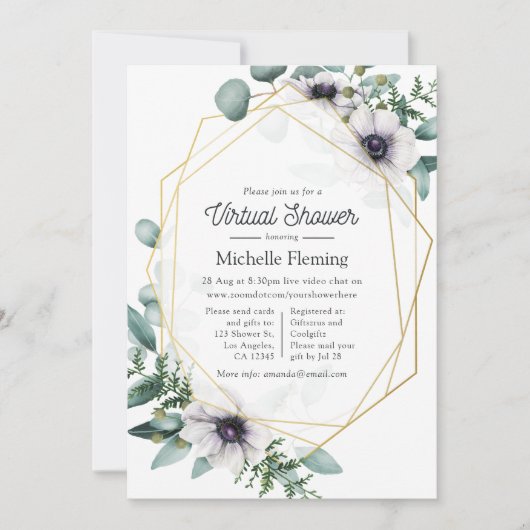 Eucalyptus Anemone Geometric Virtual Baby shower Kaart (Voorkant)