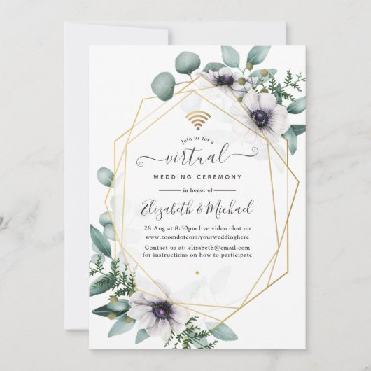 Eucalyptus Anemone Geometric Virtual Weddenschap Kaart (Voorkant)