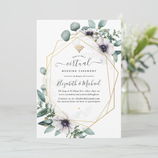Eucalyptus Anemone Geometric Virtual Weddenschap Kaart (Staand voorkant)