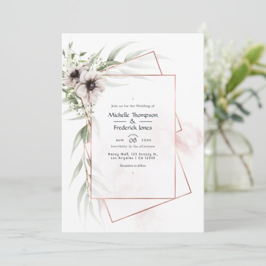 Eucalyptus Anemone Geometric Wedding Kaart (Staand voorkant)