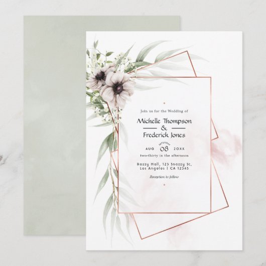Eucalyptus Anemone Geometric Wedding Kaart (Voorkant / Achterkant)