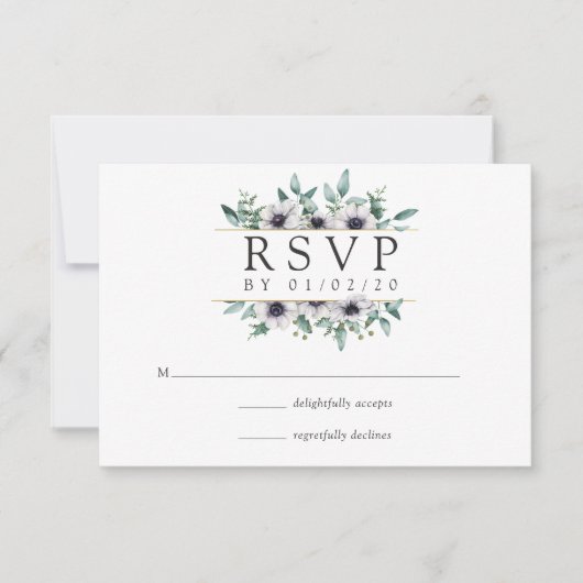 Eucalyptus Anemone Geometric Wedding RSVP Kaartje (Voorkant)