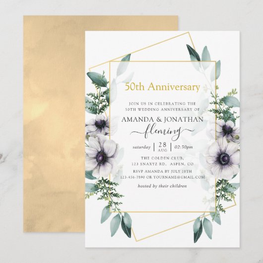 Eucalyptus Anemone Geometrisch 50-jarig jubileum Kaart (Voorkant / Achterkant)