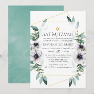 Eucalyptus Anemone Geometrische Bat Mitzvah Kaart