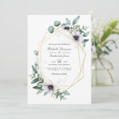 Eucalyptus Anemone Geometrische QR Code RSVP Huwel Kaart (Staand voorkant)