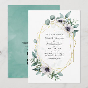 Eucalyptus Anemone Geometrische QR Code RSVP Huwel Kaart