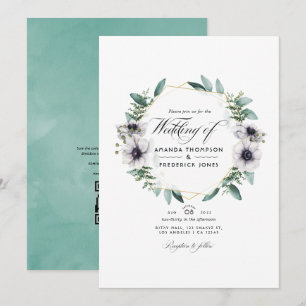 Eucalyptus Anemone Geometrische QR Code RSVP Huwel Kaart