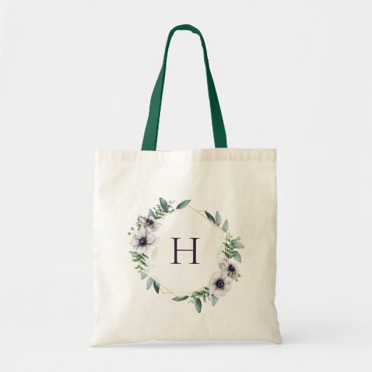 Eucalyptus anemoon bloemenkrans monogram tote bag (Voorkant)