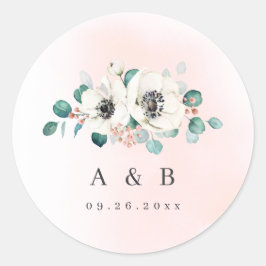 Eucalyptus anemoon bloemenrustiek monogram klassie ronde sticker