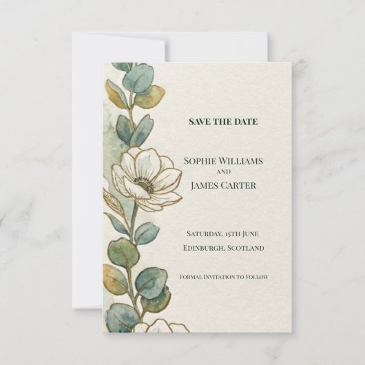 Eucalyptus Anemoon Save The Date Kaart (Voorkant)
