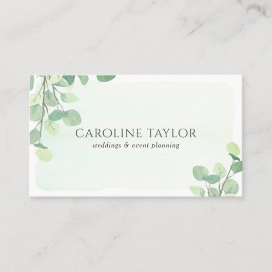 Eucalyptus Aquarel Trouw Event Planner Visitekaartje (Voorkant)