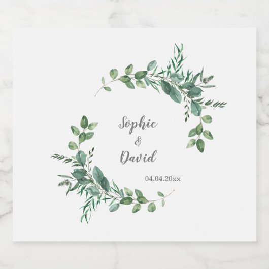 Eucalyptus Aquarelle Mariage Sparkling Wijnetiket (Enkel label)