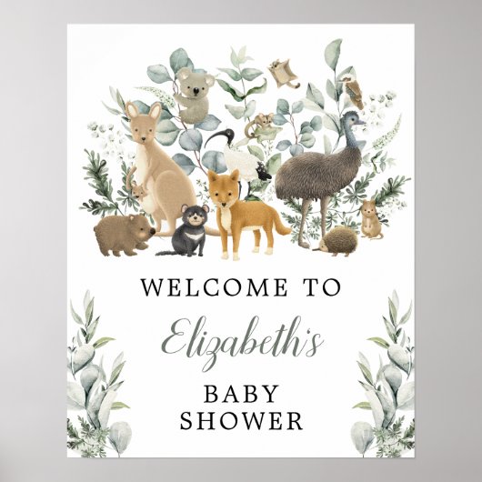 Eucalyptus Australian Animals Baby shower Welkom Poster (Voorkant)