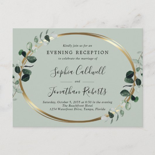 Eucalyptus avond bruiloft receptie uitnodiging (Voorkant)