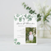 Eucalyptus baby aankondiging foto Liefde & Dank Briefkaart (Staand voorkant)