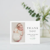 Eucalyptus baby bedankkaart met foto briefkaart (Staand voorkant)