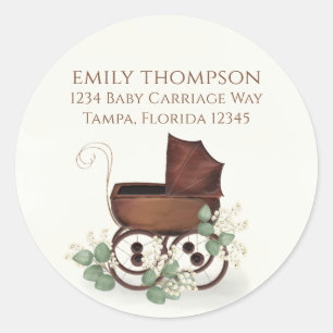 Eucalyptus Baby Carriage Return Address Ronde Sticker