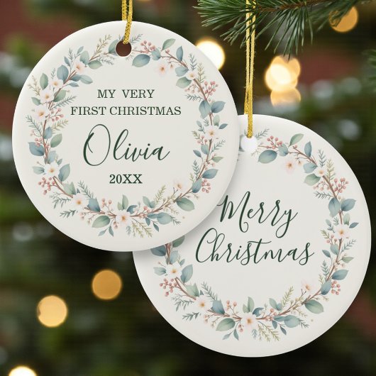 Eucalyptus Baby’s First Christmas Keramisch Ornament