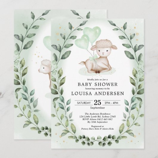 Eucalyptus Baby Sheep Little Lamb Neutrale Shower Kaart (Voorkant / Achterkant)