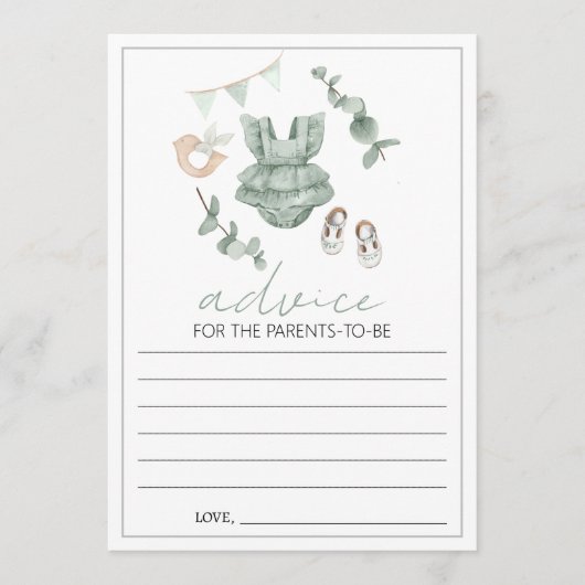 Eucalyptus baby shower Advice card ouders Advieskaart