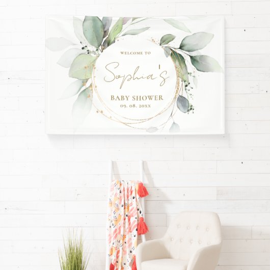 Eucalyptus Baby shower Backdrop Banner (Insitu)
