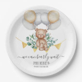 Eucalyptus Baby Shower Beerlijk Wachten Beer & Bal Papieren Bordje (Voorkant)