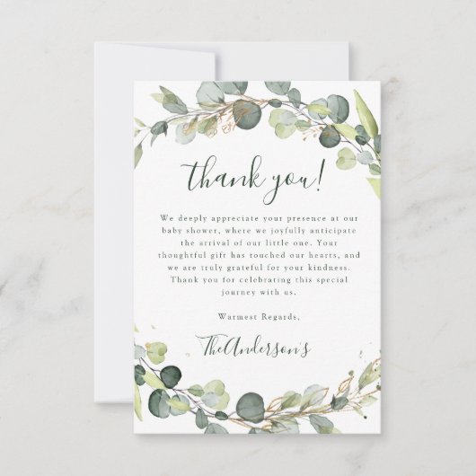Eucalyptus Baby shower Boho Rustic Bedankkaart (Voorkant)