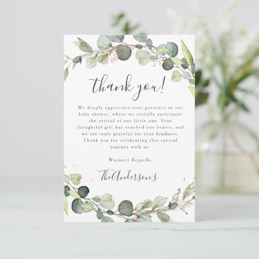 Eucalyptus Baby shower Boho Rustic Bedankkaart (Staand voorkant)