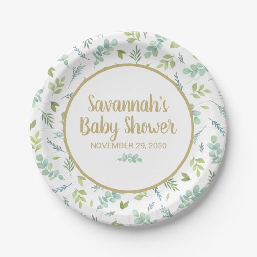 Eucalyptus Baby shower Botanisch groen Papieren Bordje (Voorkant)