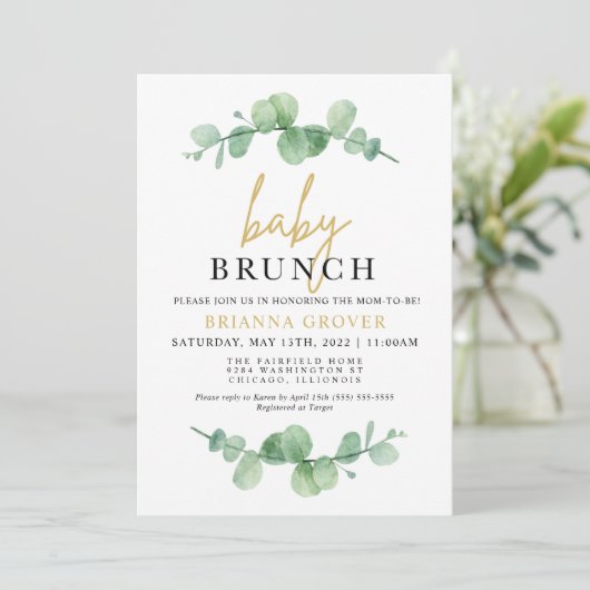 Eucalyptus Baby shower Brunch Uitnodiging (Staand voorkant)