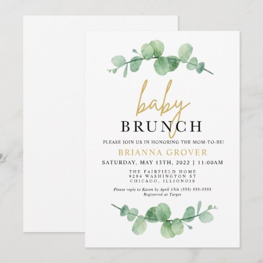 Eucalyptus Baby shower Brunch Uitnodiging (Voorkant / Achterkant)