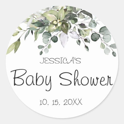 Eucalyptus Baby shower Classic Round Sticker (Voorkant)