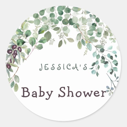Eucalyptus Baby shower Classic Round Sticker (Voorkant)