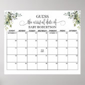 Eucalyptus Baby Shower Datum Raming Kalender Poster (Voorkant)