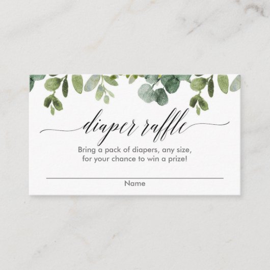Eucalyptus baby shower diaper raffinagekaarten informatiekaartje (Voorkant)