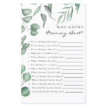 Eucalyptus Baby shower Game die mama het beste ken