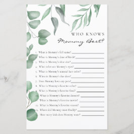 Eucalyptus Baby shower Game die mama het beste ken