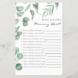 Eucalyptus Baby shower Game die mama het beste ken Flyer