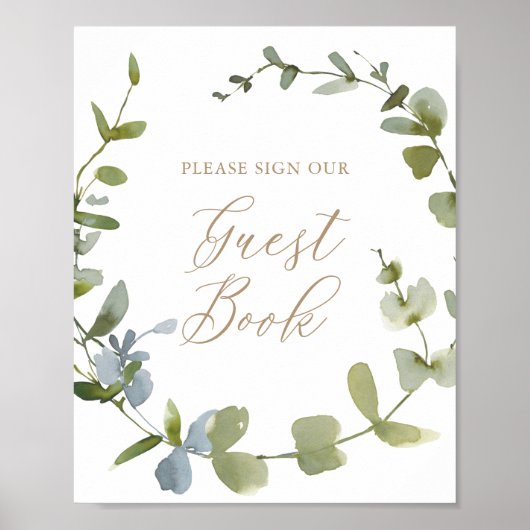 Eucalyptus Baby shower Gastenboek teken Poster (Voorkant)