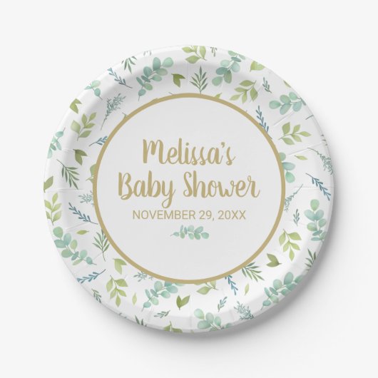 Eucalyptus Baby shower groen botanisch Papieren Bordje (Voorkant)