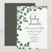 Eucalyptus Baby shower Hand Drawn Leaf Invitation Kaart (Voorkant / Achterkant)