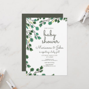 Eucalyptus baby shower handgetekende blad uitnodig kaart