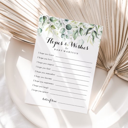 Eucalyptus baby shower hoopjes & wensen kaart