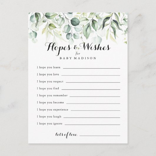 Eucalyptus baby shower hoopjes & wensen kaart (Voorkant)