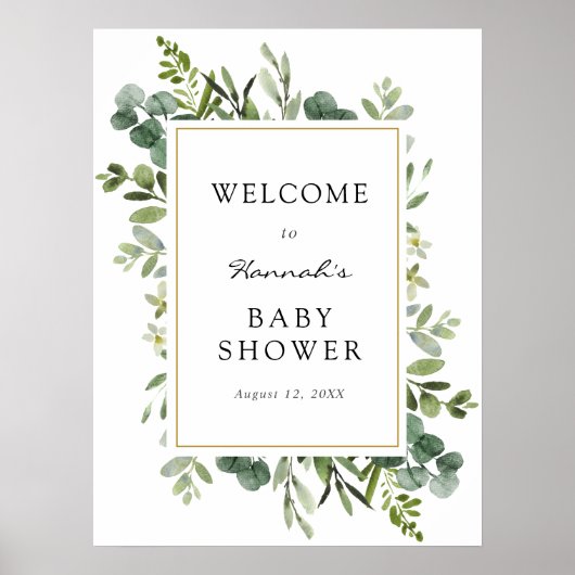 Eucalyptus Baby Shower Ontvangstbord Poster (Voorkant)