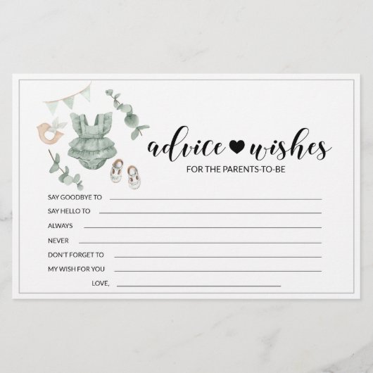Eucalyptus baby shower ouders adviseren kaarten (Voorkant)