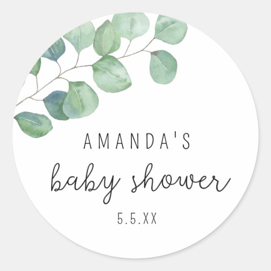 Eucalyptus - baby shower ronde sticker (Voorkant)